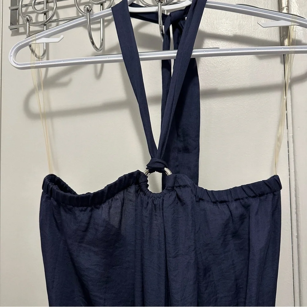 DO+BE Navy Blue Halter Silky Feel One Piece Pant Jumpsuit S NEW - Picture 4 of 11